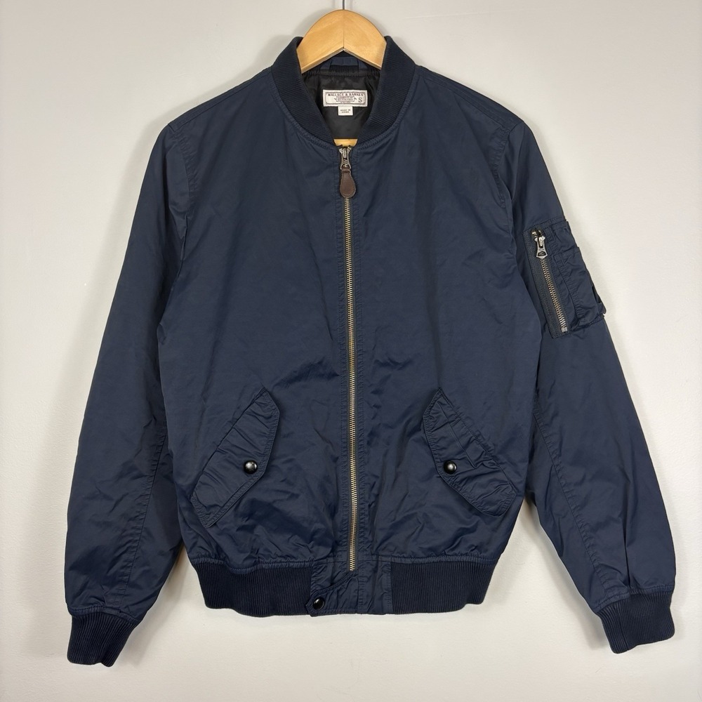 Wallace‎ & Barnes Bomber Jacket Mens Small Navy Blue Nylon Full Zip Ribbed